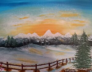 Snow-covered Teton Mountains